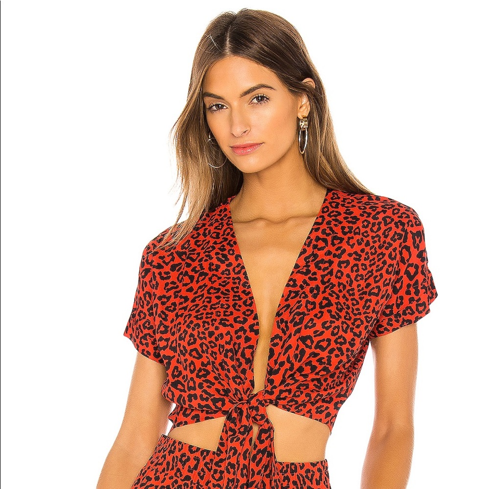 Beach Riot Red and Black Leopard Tie-Front Crop Top